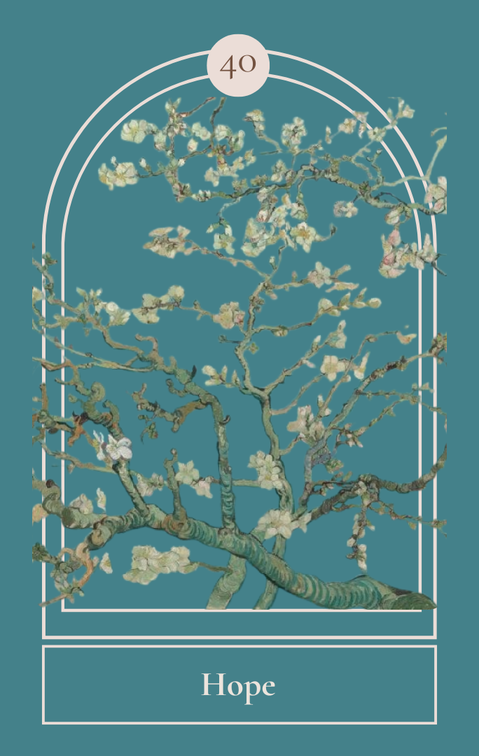 Hope card, front — Van Gogh almond blossoms in an arched frame
